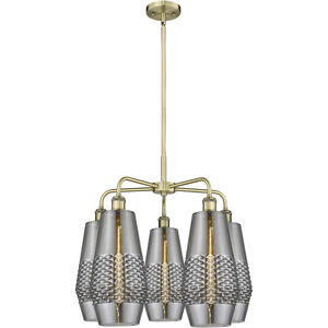 Windham 5 Light 25 inch Antique Brass and Smoked Chandelier Ceiling Light