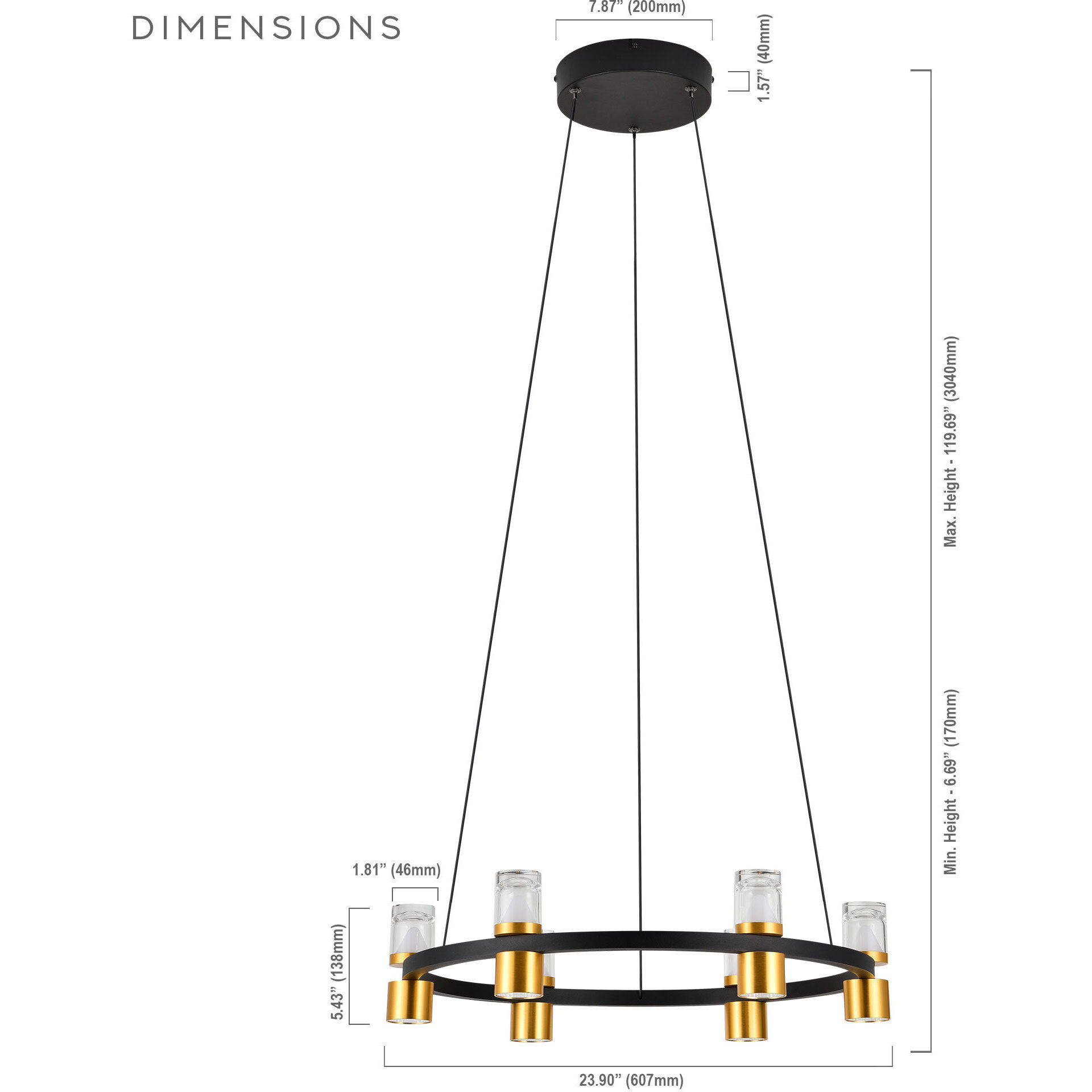 Ellegi Series 24 inch Black/Gold Chandelier Ceiling Light, Artisan Collection