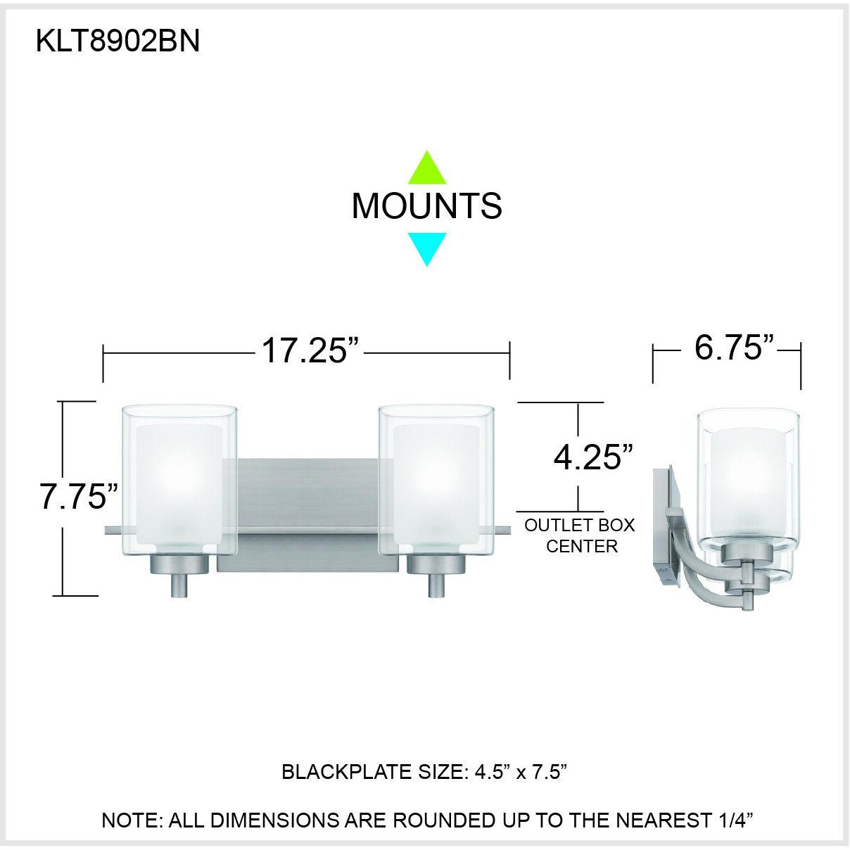 Kolt 2 Light 17 inch Brushed Nickel Bath Light Wall Light