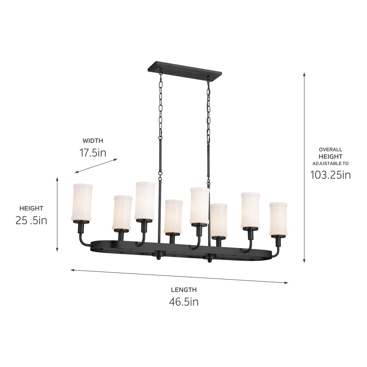 Homestead Vetivene 8 Light 17.5 inch Textured Black Chandelier Linear Ceiling Light