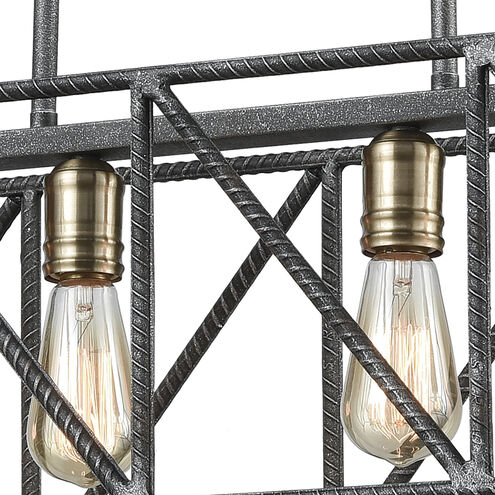 Crossbar 6 Light 42 inch Silverdust Iron with Satin Brass Linear Chandelier Ceiling Light