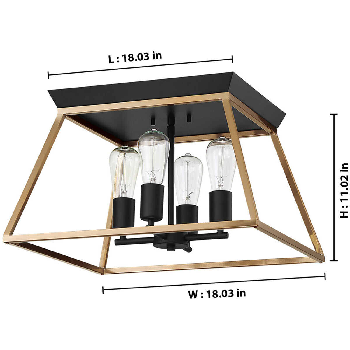 Paulino 4 Light 18.03 inch Brushed Gold and Matte Black Flush Mount Ceiling Light