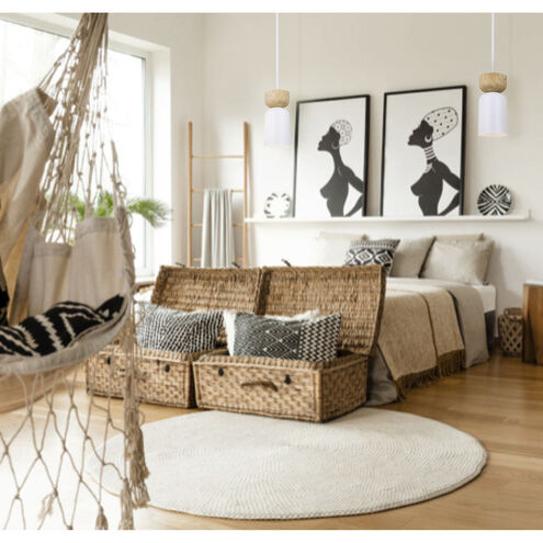 Caleb 1 Light 4.75 inch Matte White & Wood Pendant Ceiling Light