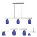 Players 3 Light 42 inch Brushed Nickel Billiard Ceiling Light in Blue Glass