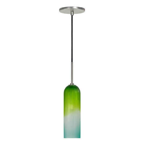 Envisage VI LED 4 inch Brushed Nickel Mini Pendant Ceiling Light in Grooved Blue Green
