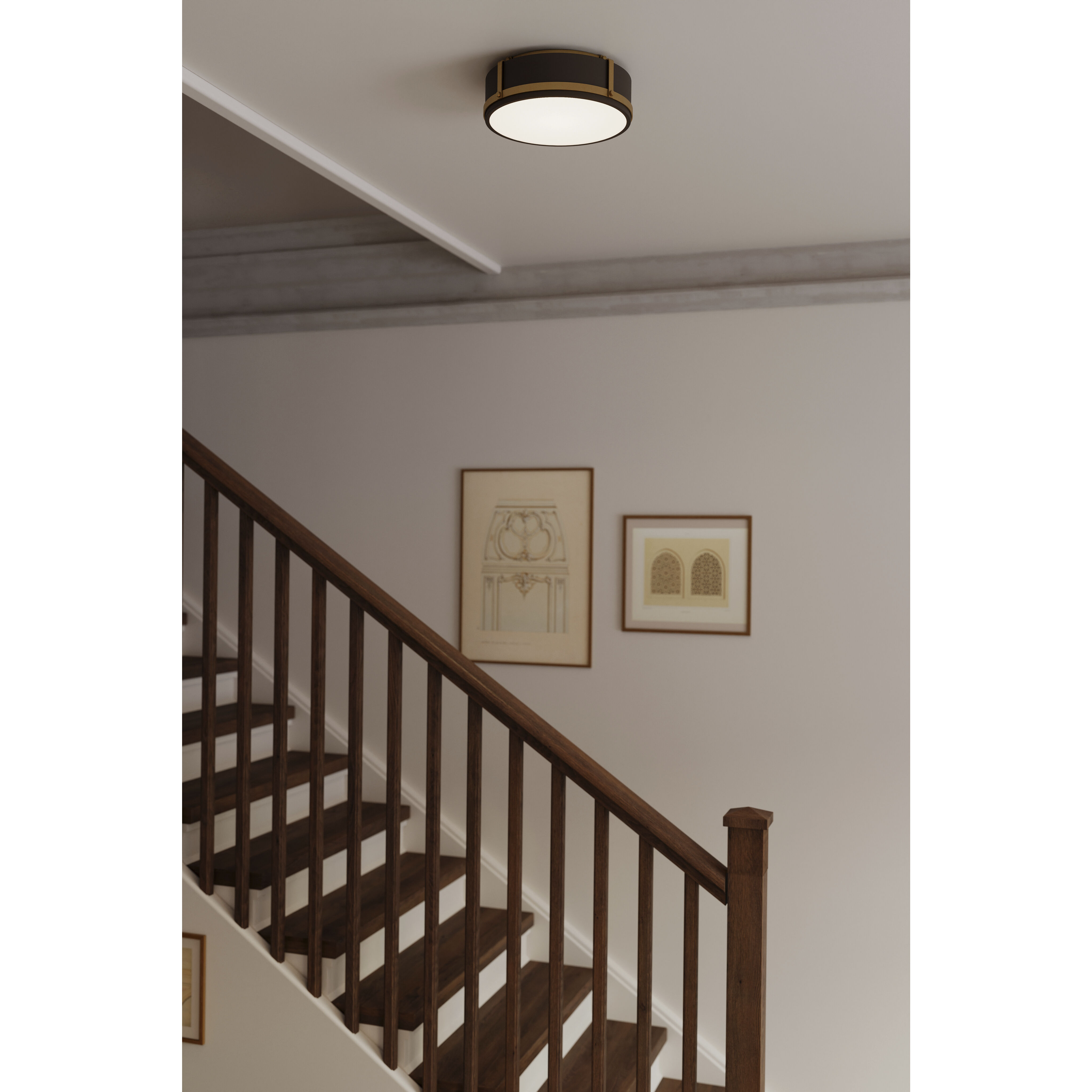 Lynca LED 13.75 inch Legacy Brass and Dark Bronze Flush Mount Ceiling Light