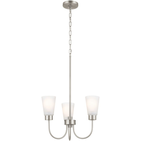 Erma 3 Light Brushed Nickel Chandelier Ceiling Light, Small, 1 Tier
