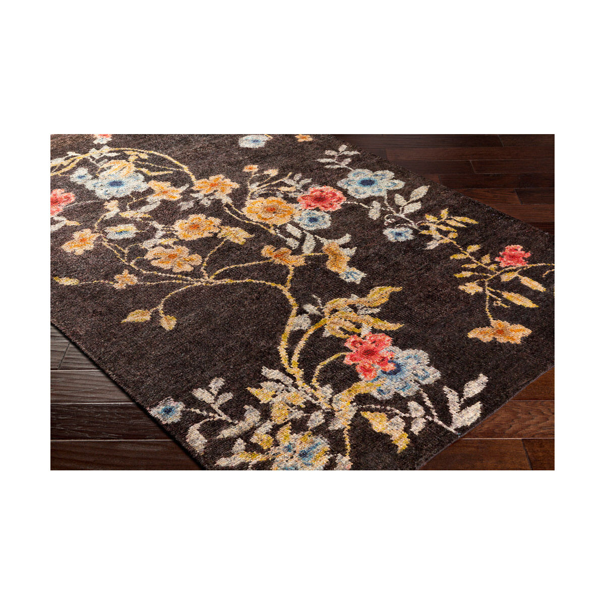 Linnea 108 X 72 inch Brown and Blue Area Rug, Recycled Silk and Cotton