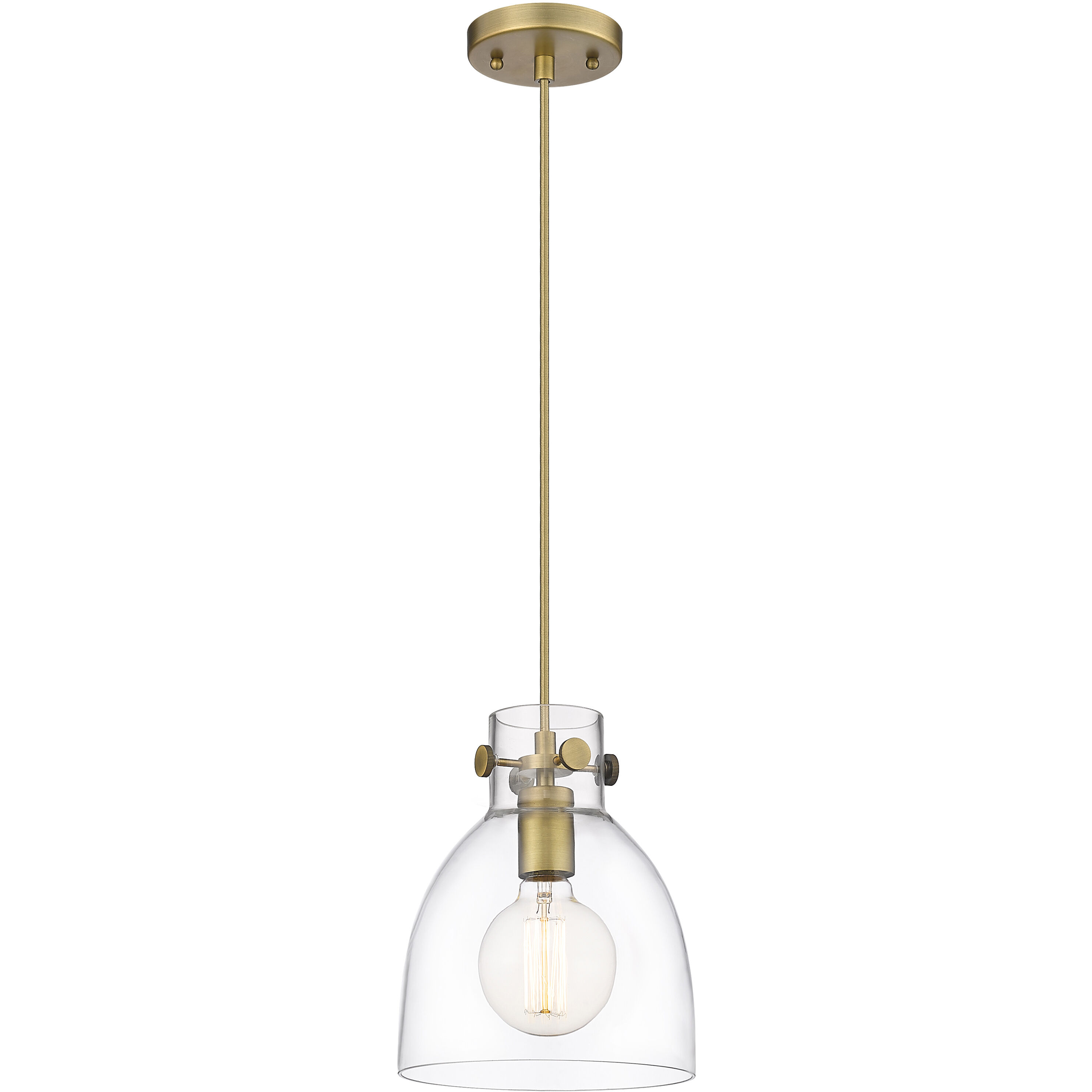 Downtown Urban Newton Bell 1 Light 8 inch Brushed Brass Pendant Ceiling Light in Clear