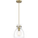 Downtown Urban Newton Bell 1 Light 8 inch Brushed Brass Pendant Ceiling Light in Clear