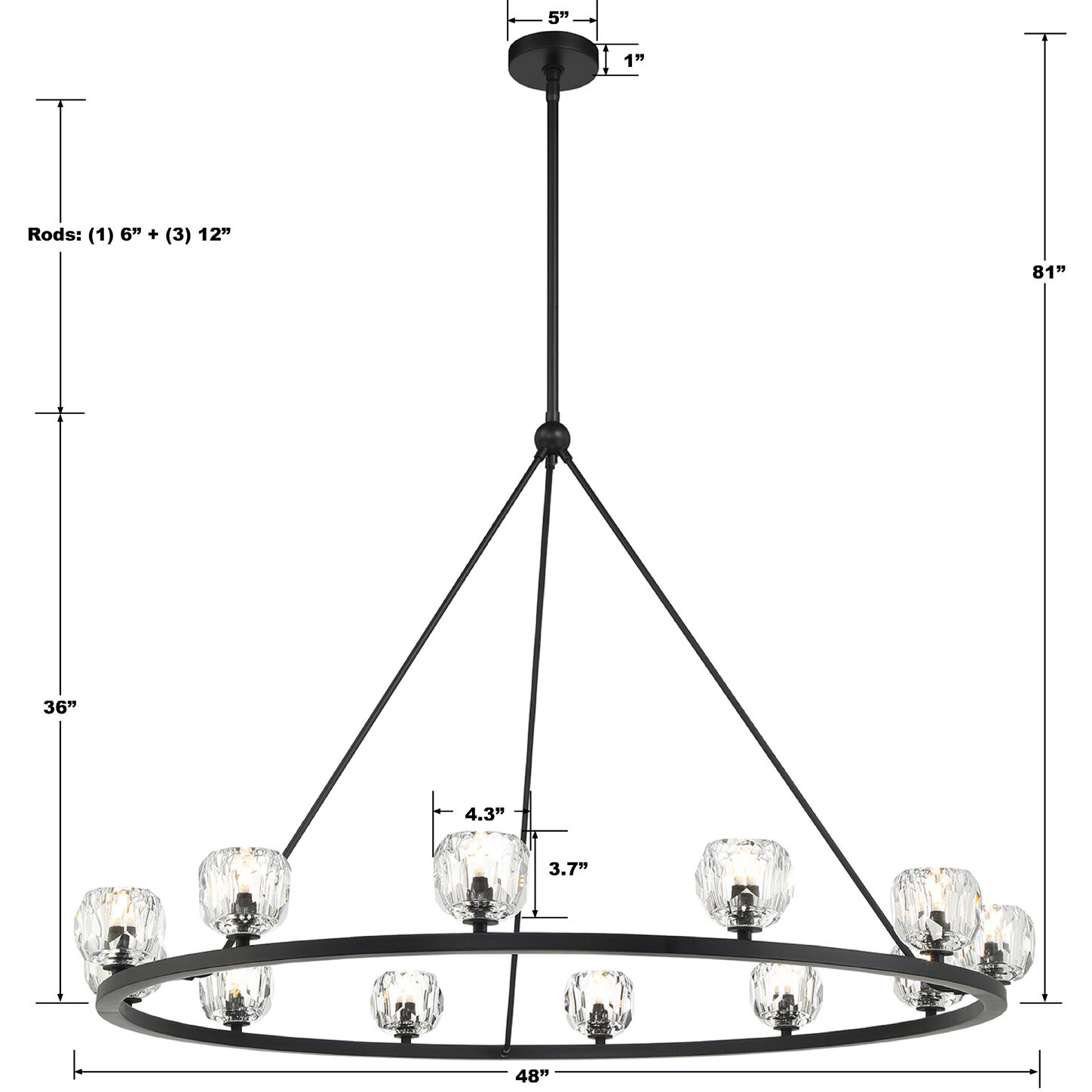 Aragon 12 Light 48 inch Matte Black Chandelier Ceiling Light