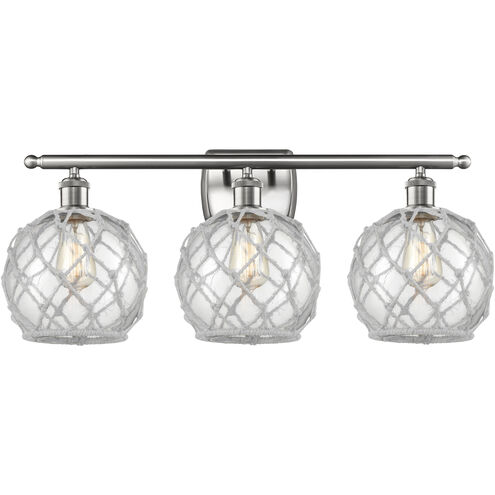Ballston Farmhouse Rope 3 Light 26 inch Brushed Satin Nickel Bath Vanity Light Wall Light in Clear Glass with White Rope, Ballston