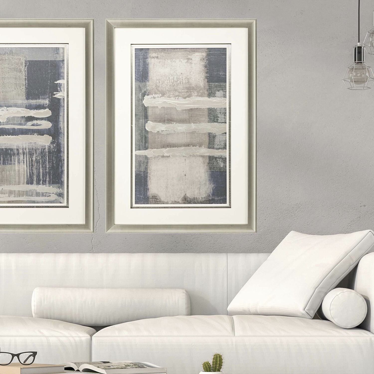 Motif Neutral and Gray and Blue and Metallic Framed Art, The Studio