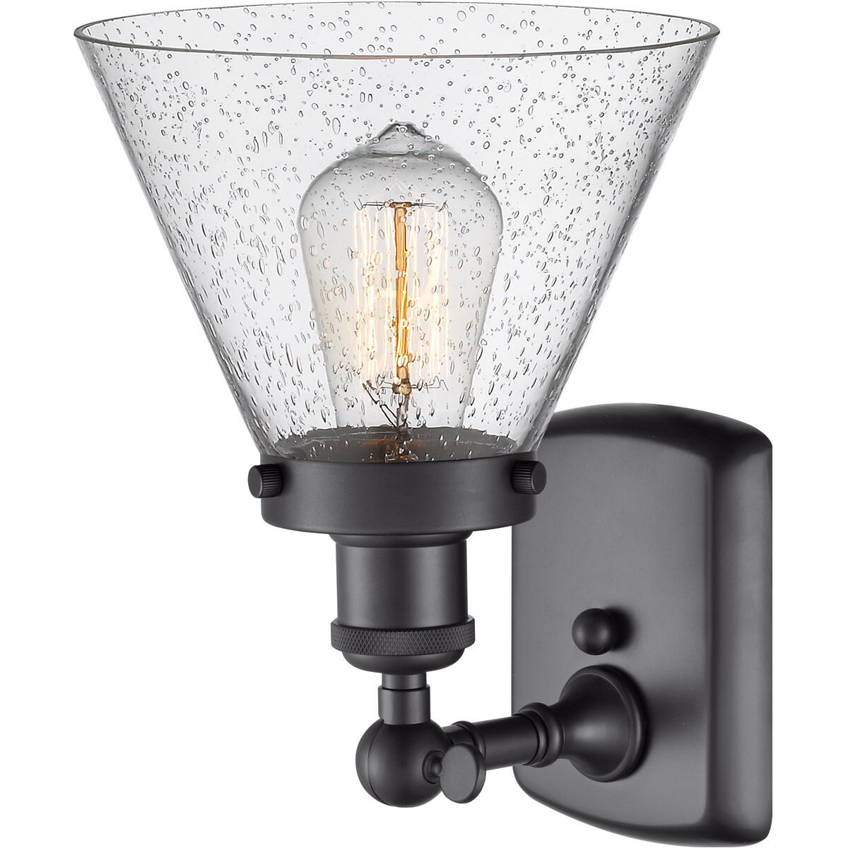 Ballston Large Cone 1 Light 8 inch Matte Black Sconce Wall Light in Seedy Glass, Ballston