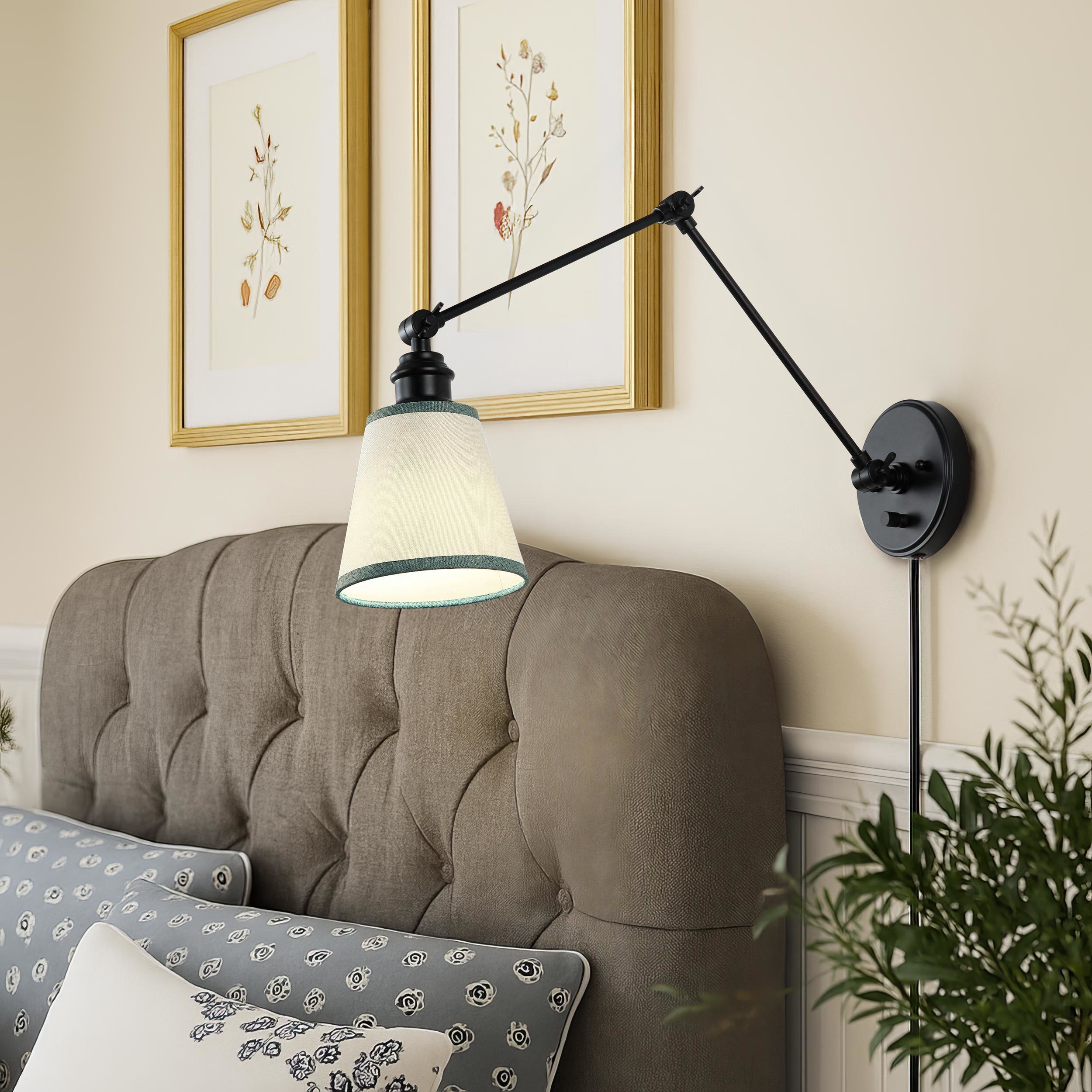 Yep Equinox 1 Light 5.88 inch Matte Black Swing Arm Wall Lamp Wall Light in White with Green Trim