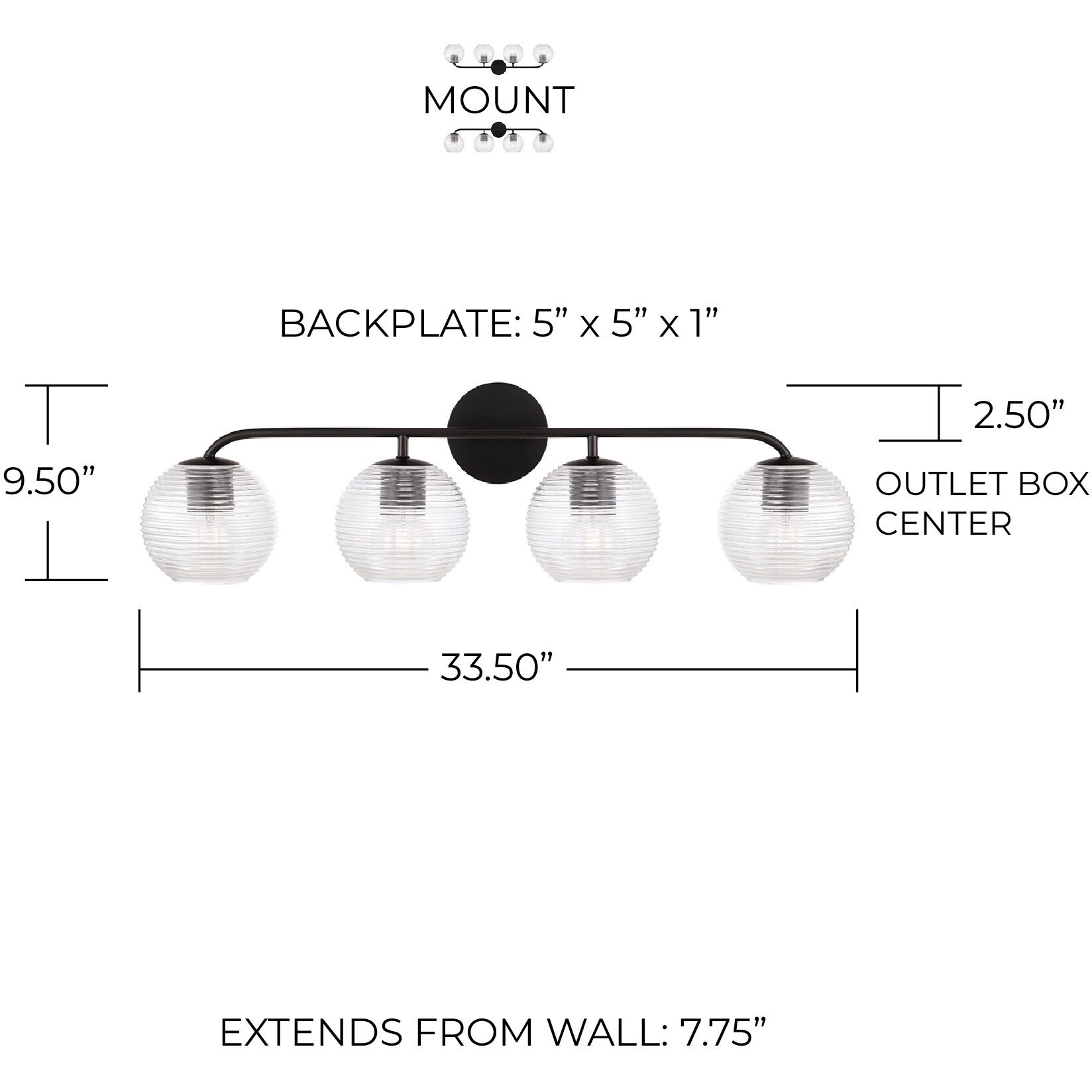 Dolan 4 Light 33.5 inch Matte Black Vanity Light Wall Light