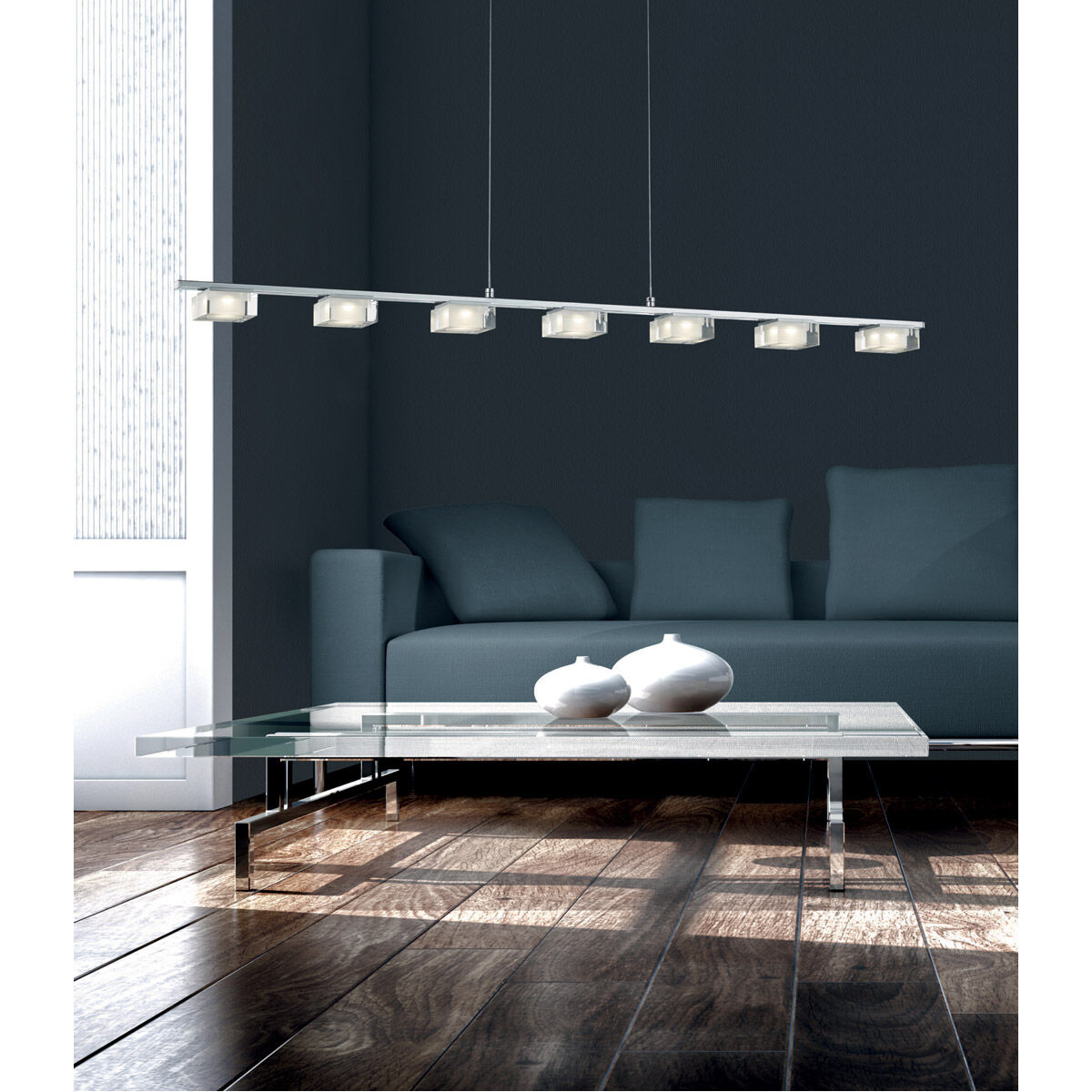 Brooklyn 7 Light 45 inch Chrome Linear Pendant Ceiling Light