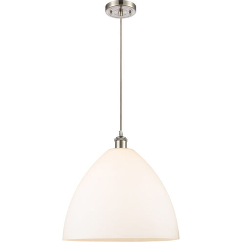 Ballston Dome LED 16 inch Brushed Satin Nickel Pendant Ceiling Light in Matte White Glass, Black Textured