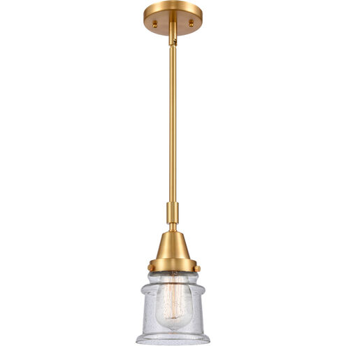 Franklin Restoration Small Canton LED 7 inch Satin Gold Mini Pendant Ceiling Light in Seedy Glass