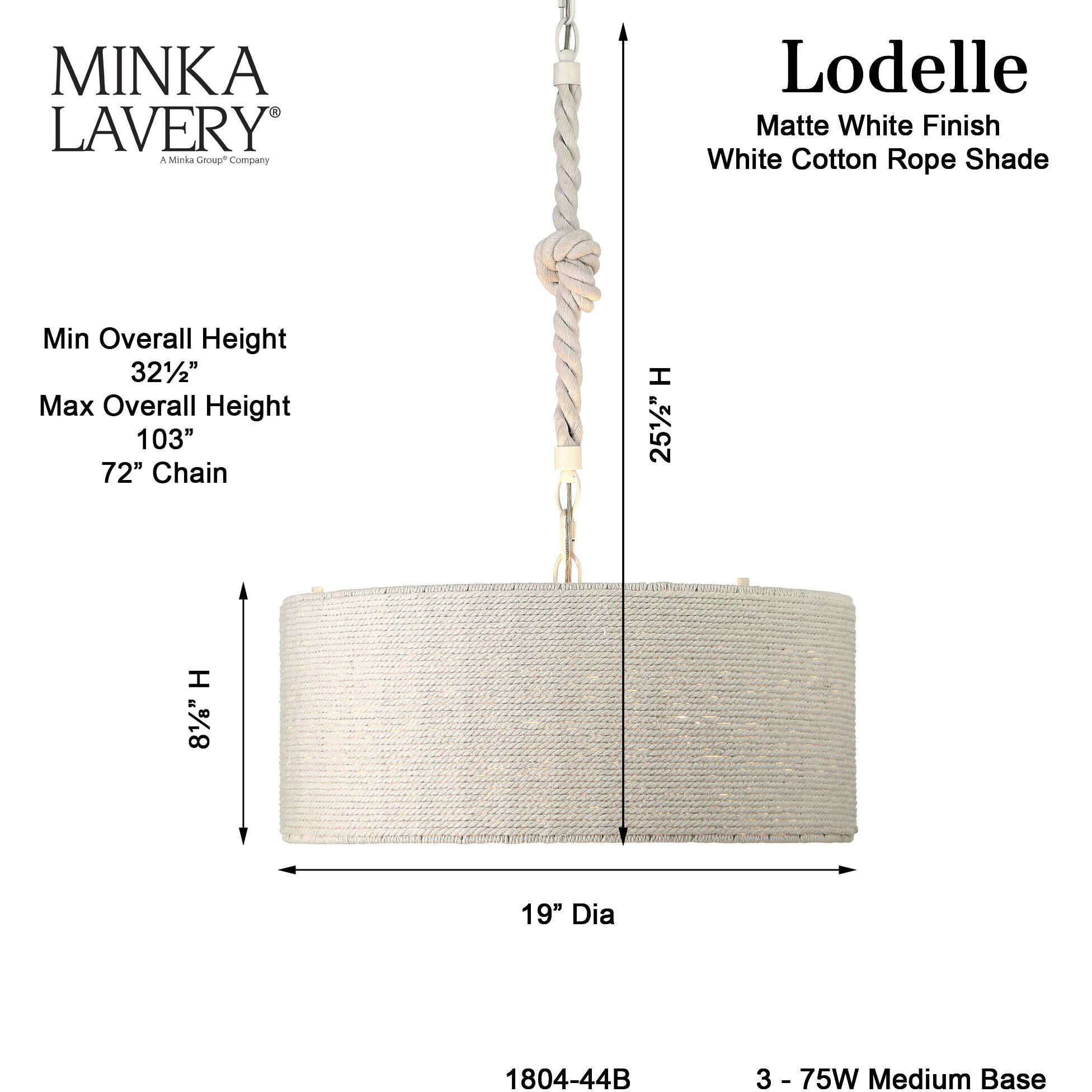 Lodelle 3 Light 19 inch Matte White Pendant Ceiling Light