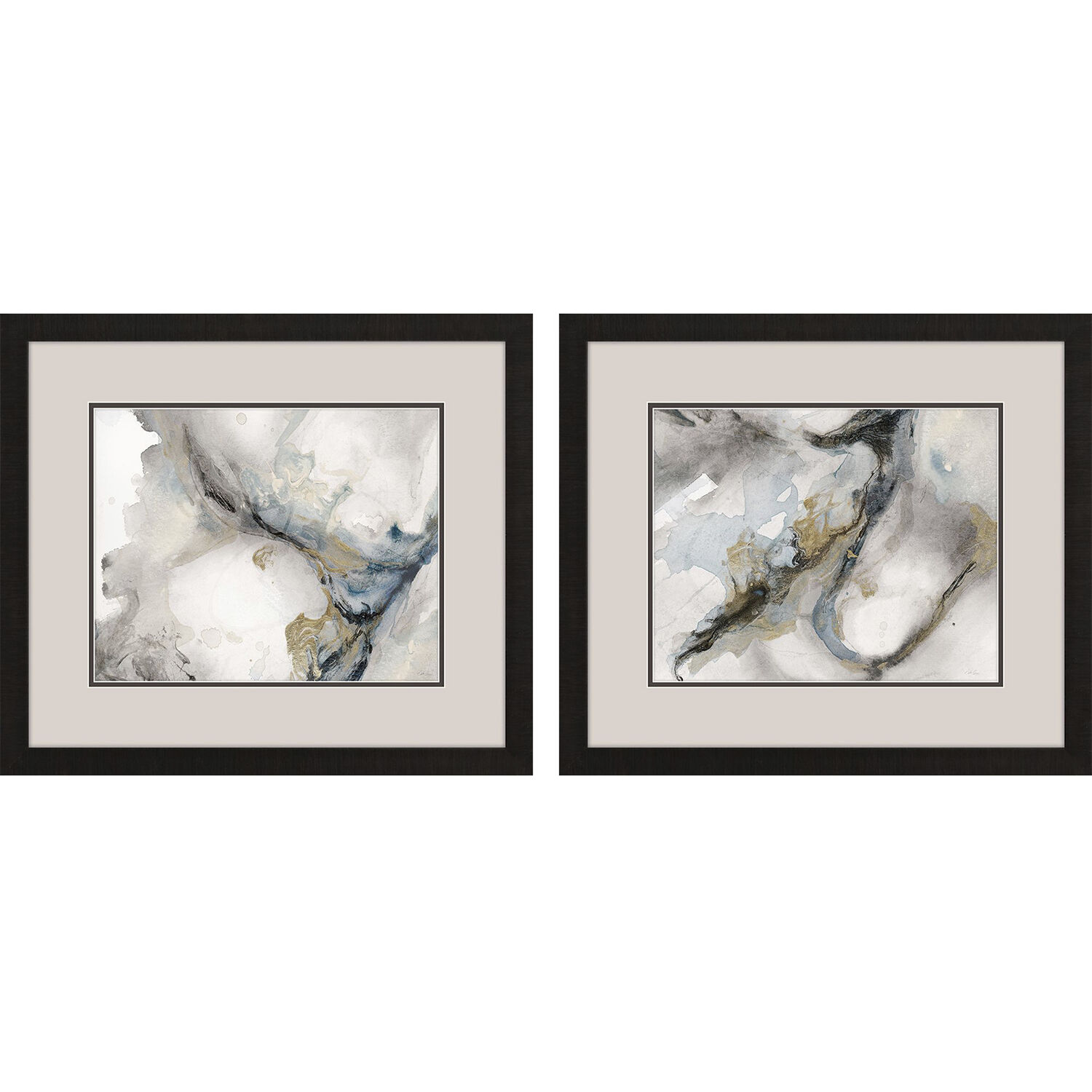 Abstract Teal and Gray and Metallic and Beige Framed Art, Propac
