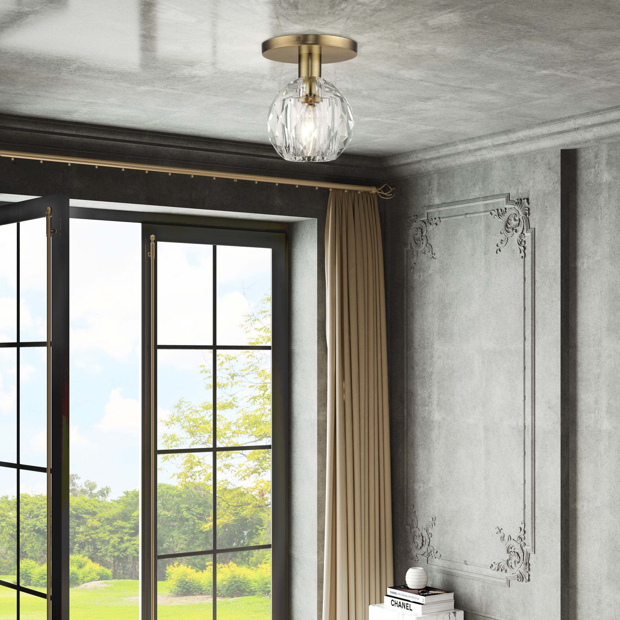 Whitfield 1 Light 7 inch Natural Brass Semi-Flush Ceiling Light