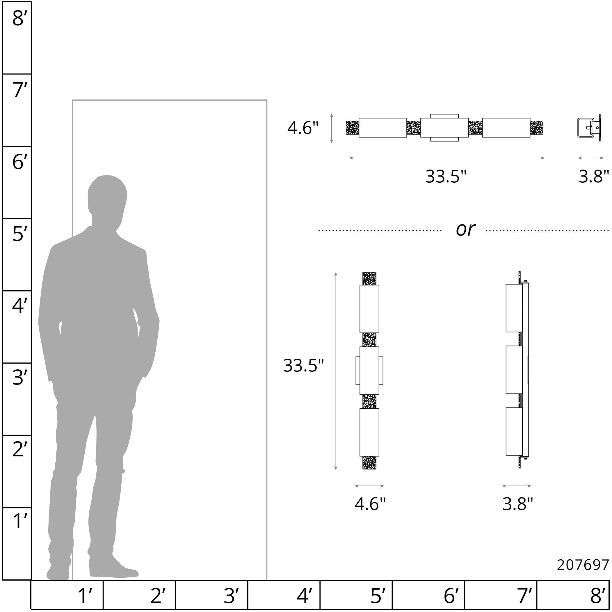 Oceanus 3 Light 33.5 inch Modern Brass ADA Sconce Wall Light