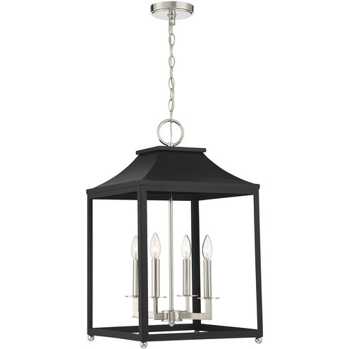Contemporary 4 Light 15.25 inch Matte Black with Polished Nickel Pendant Ceiling Light