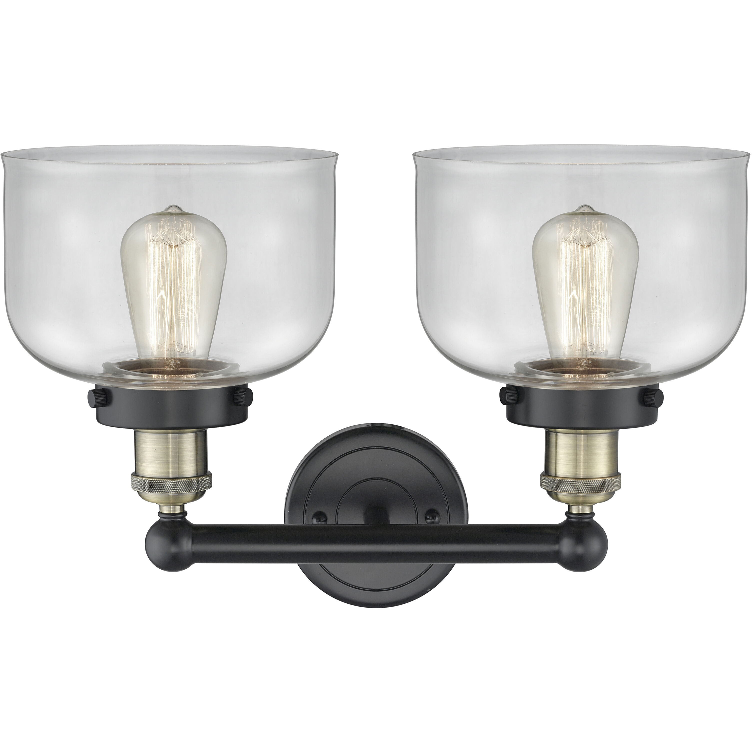 Bell 2 Light 15.5 inch Black Antique Brass Bath Vanity Light Wall Light in Clear