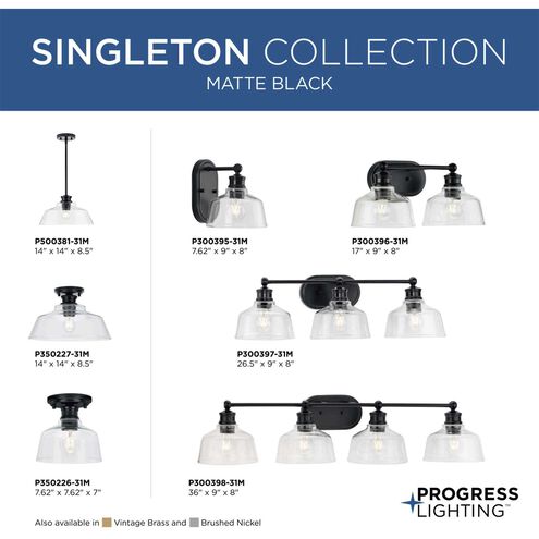 Singleton 1 Light 14 inch Matte Black Pendant Ceiling Light