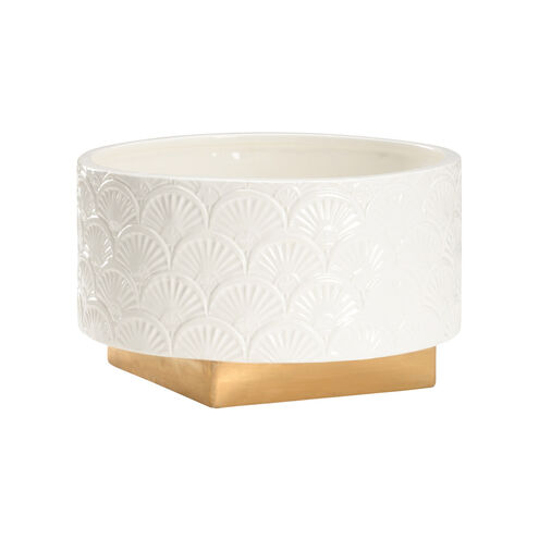 Elizabeth Wicker 11 inch White Glaze/Metallic Gold Plate