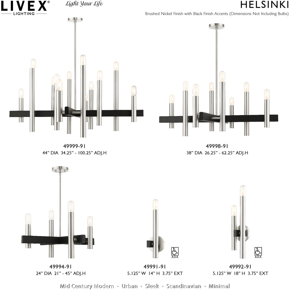 Helsinki 8 Light 38 inch Brushed Nickel Chandelier Ceiling Light