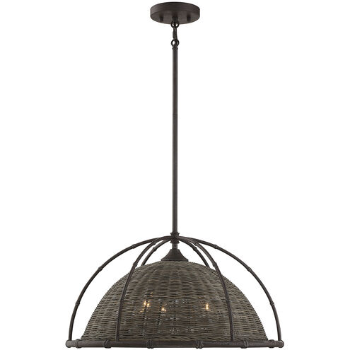 Trentino 3 Light 21.75 inch Gunsmoke with Gray Rattan Pendant Ceiling Light