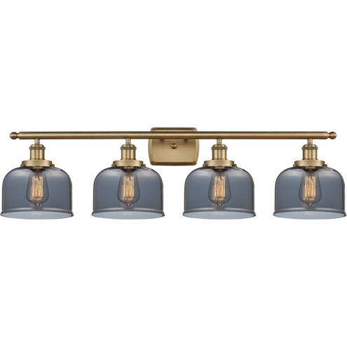 Ballston Large Bell 4 Light 36 inch Brushed Brass Bath Vanity Light Wall Light in Plated Smoke Glass