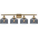 Ballston Large Bell 4 Light 36 inch Brushed Brass Bath Vanity Light Wall Light in Plated Smoke Glass