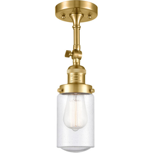 Franklin Restoration Dover LED 5 inch Satin Gold Semi-Flush Mount Ceiling Light in Seedy Glass, Franklin Restoration