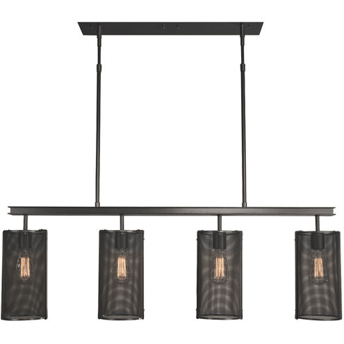 Uptown Mesh 4 Light 43.3 inch Matte Black Linear Pendant Ceiling Light in Exposed Bulb, E26 Incandescent