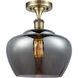 Ballston Large Fenton LED 11 inch Antique Brass Semi-Flush Mount Ceiling Light in Plated Smoke Glass, Ballston