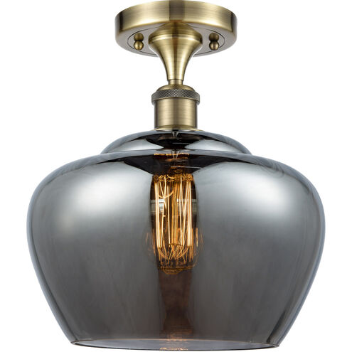 Ballston Large Fenton LED 11 inch Antique Brass Semi-Flush Mount Ceiling Light in Plated Smoke Glass, Ballston