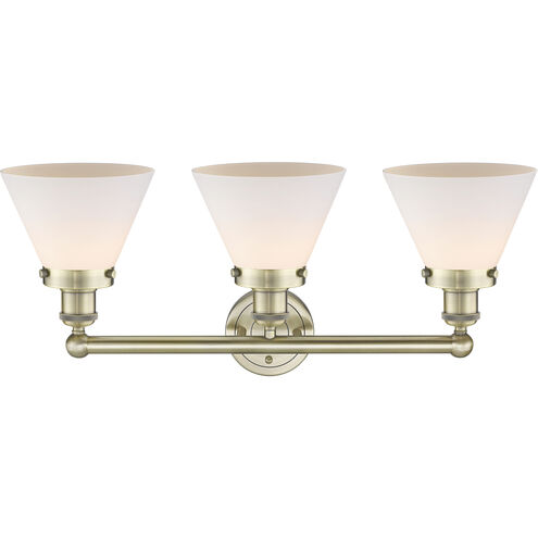 Cone 3 Light 25.75 inch Antique Brass and Matte White Bath Vanity Light Wall Light