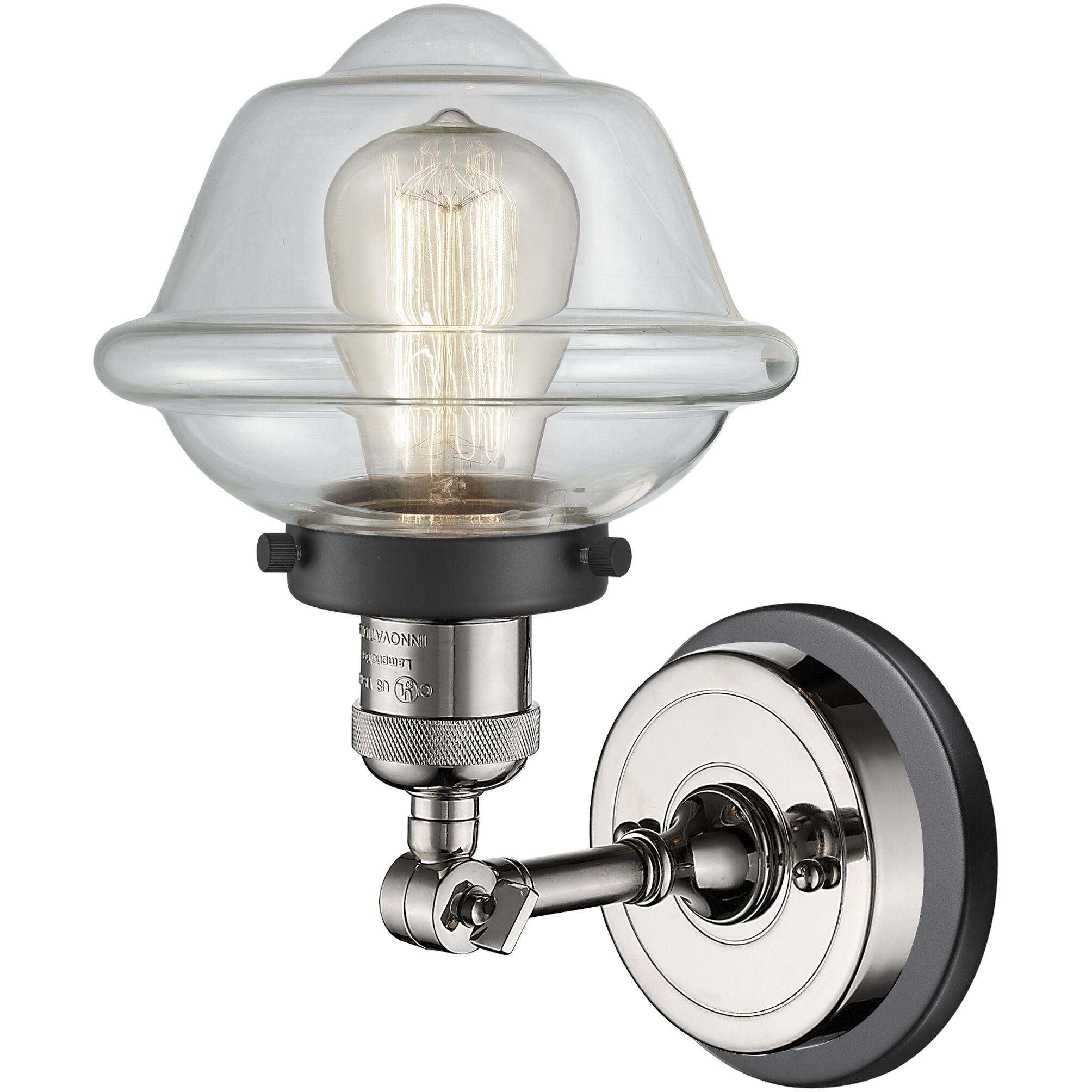 Oxford Sconce Wall Light in Clear Glass, Polished Nickel/Matte Black