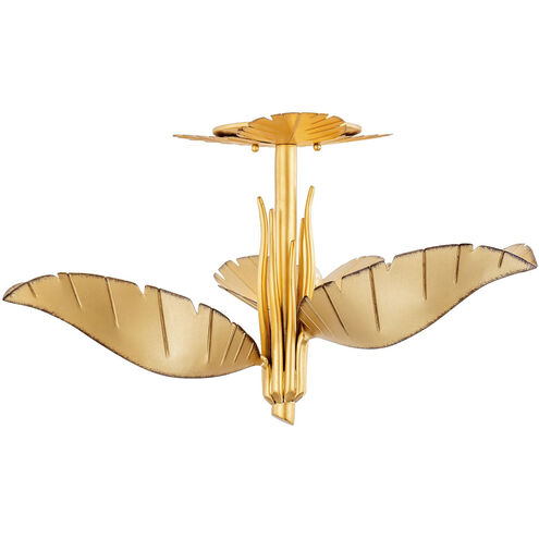 Banana Leaf 3 Light 24 inch Gold Semi-Flush Ceiling Light