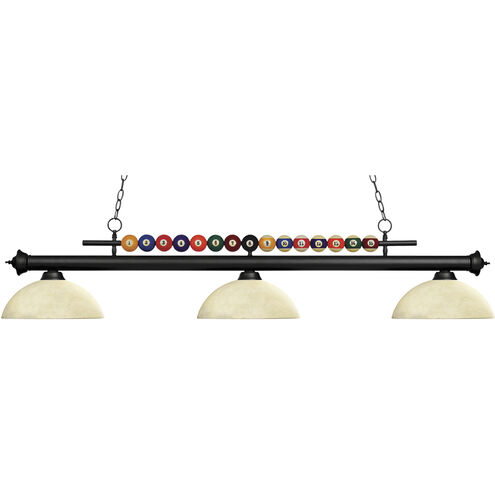 Shark 3 Light 58 inch Matte Black Billiard Ceiling Light in Dome Golden Mottle Glass