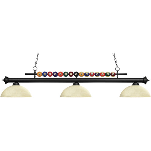 Shark 3 Light 58 inch Matte Black Billiard Ceiling Light in Dome Golden Mottle Glass, 21.8