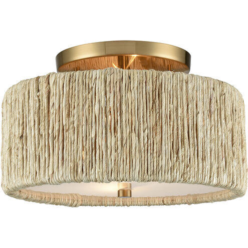 Abaca 2 Light 14 inch Satin Brass Semi Flush Mount Ceiling Light