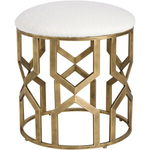 Trellis 21 inch Antique Brushed Brass and White Textured Fabric Accent Stool