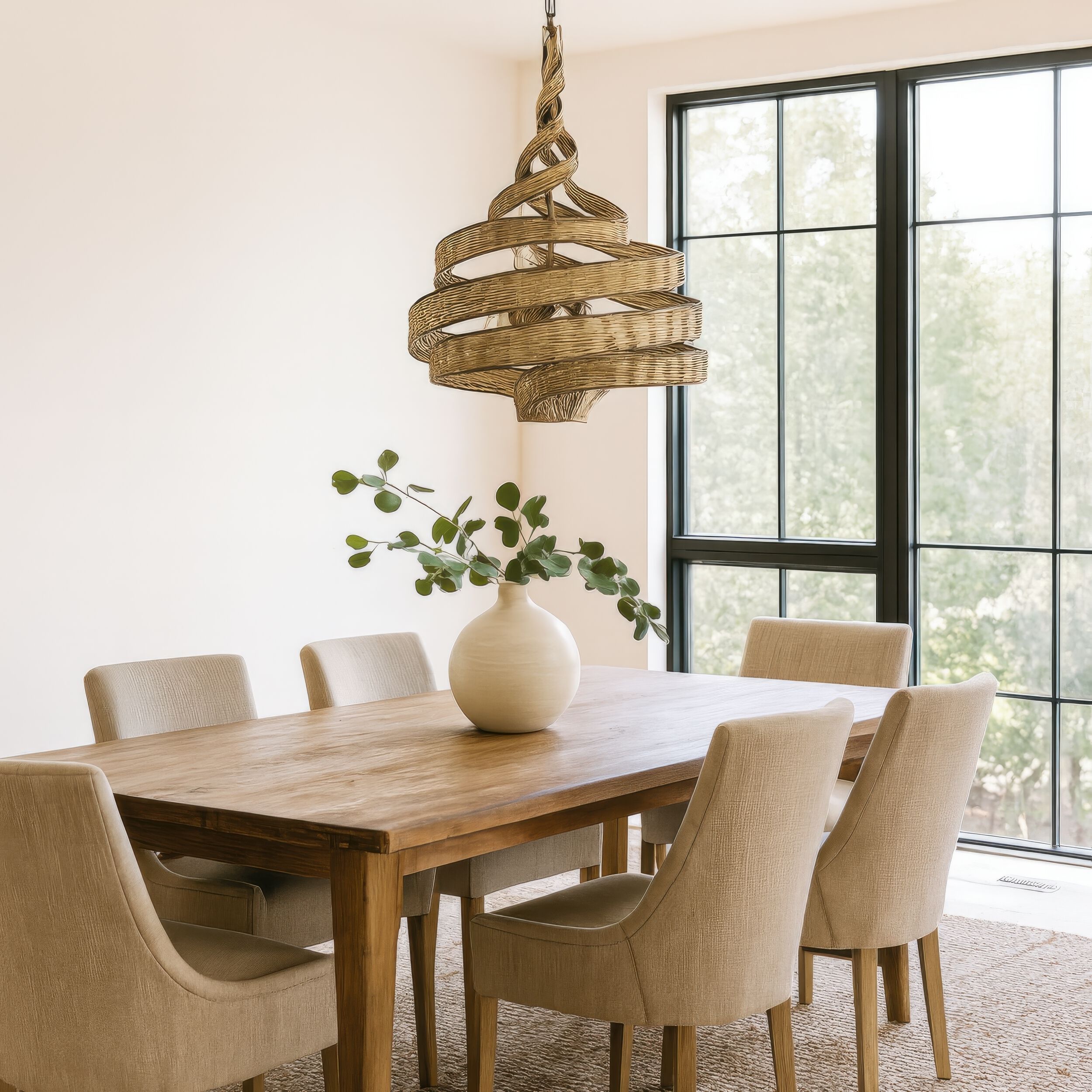 Flow 6 Light 26 inch Baguette and Natural Rattan Pendant Ceiling Light in Baguette/Natural Rattan, Smithsonian Collaboration