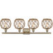 Ballston Farmhouse Rope 4 Light 36 inch Antique Brass Bath Vanity Light Wall Light in Incandescent, Clear Glass with Brown Rope, Ballston