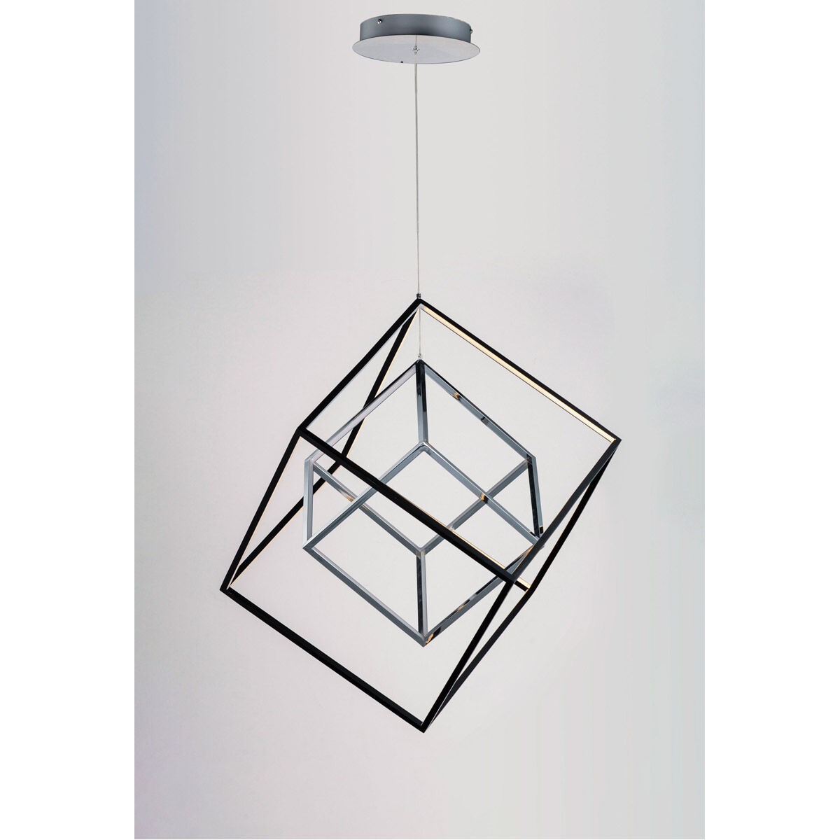 4 Square LED 30.5 inch Black and Polished Chrome Single Pendant Ceiling Light