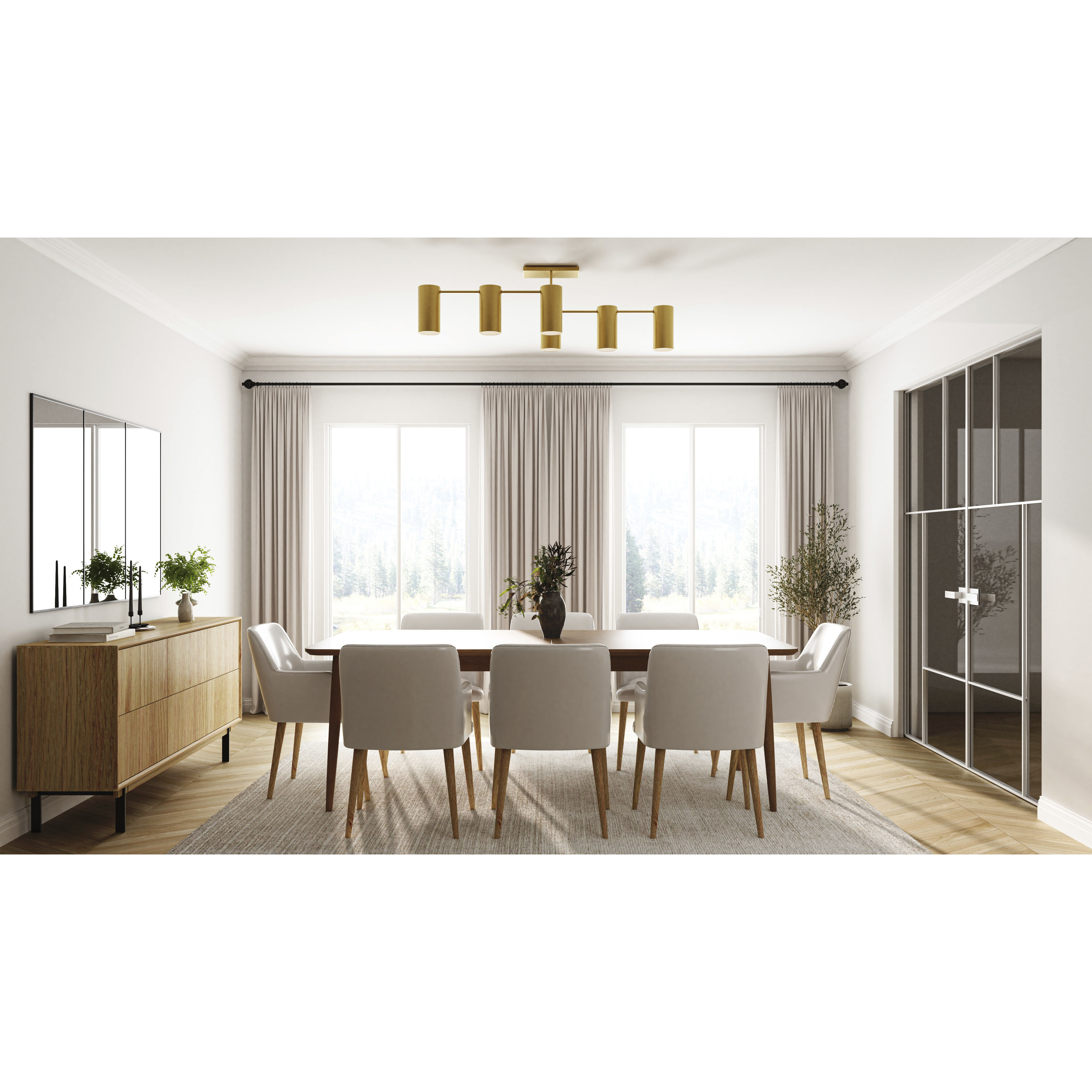 Foreland 6 Light 50 inch Brushed Gold Semi-Flush Mount Ceiling Light, Extra Large